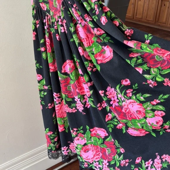 Betsey Johnson Black and Pink Floral Maxi Dress - Picture 6 of 9